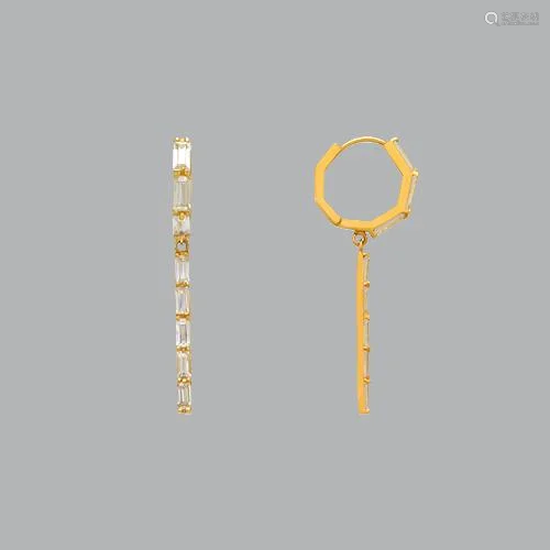 14K YELLOW GOLD LADIES DROP DANGLE BAGUETTE CZ SET