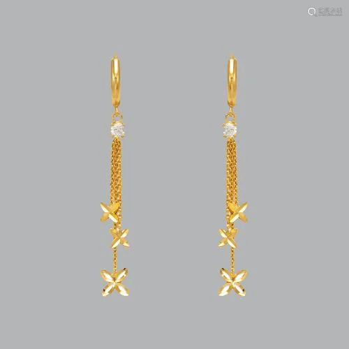 14K YELLOW GOLD LADIES DROP DANGLE X CZ SET EARRINGS