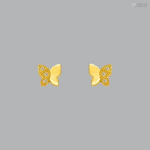 14K YELLOW GOLD CHILDRENS FANCY BUTTERFLY PAVE …