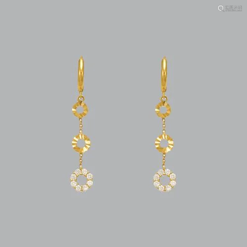 14K YELLOW GOLD LADIES DROP DANGLE CZ SET EARRINGS