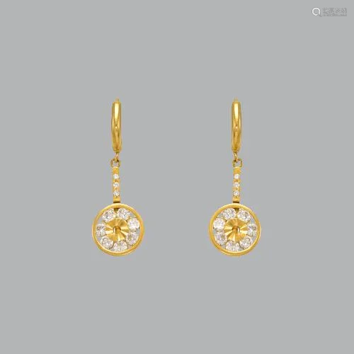 14K YELLOW GOLD LADIES DROP DANGLE CIRCLE CZ SET