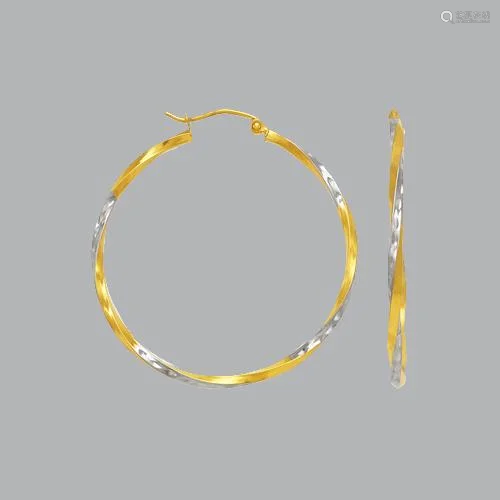 NEW 14K TWO TONE GOLD SQUARE TWIST HOOP TUBE EARRIN…