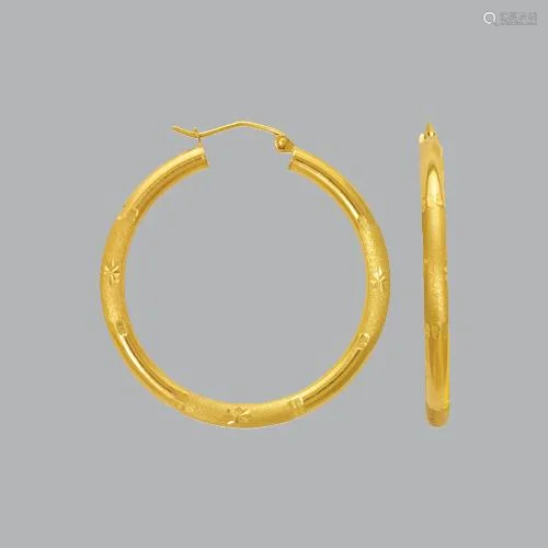 14K YELLOW GOLD ROUND HOOP TUBE EARRINGS 3mm