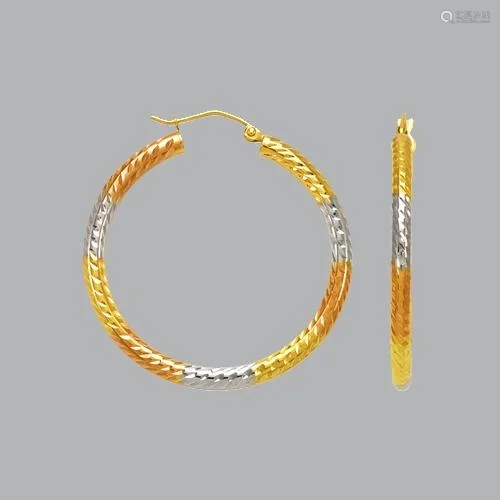 14K TRI COLOR GOLD ROUND HOOP TUBE EARRINGS 2.5mm