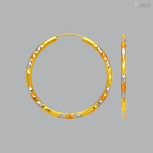 14K TRI COLOR GOLD ROUND HOOP TUBE EARRINGS 2.5mm