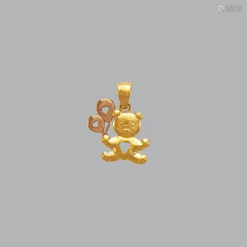 14K TWO TONE GOLD FANCY BEAR HEART BALLOONS PENDANT