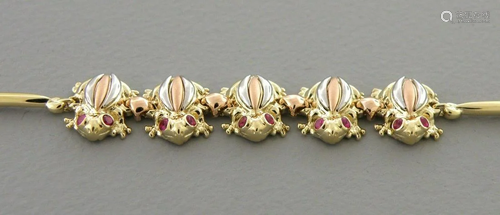 14K TRI- COLOR GOLD LADIES FANCY FROGS CZ SET BRACELET