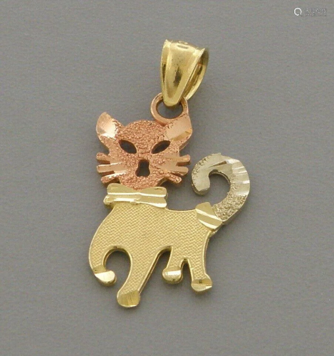 NEW 14K TRI COLOR GOLD FANCY KITTY CAT PENDANT