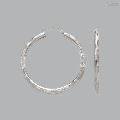 14K WHITE GOLD ROUND HOOP TUBE EARRINGS 3mm