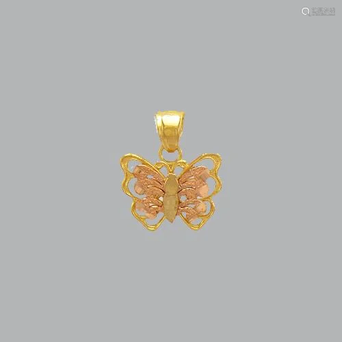 NEW 14K TWO TONE GOLD FANCY BUTTERFLY PENDANT