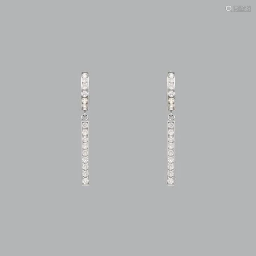 14K WHITE GOLD LADIES DROP DANGLE BAR CZ SET EARRINGS