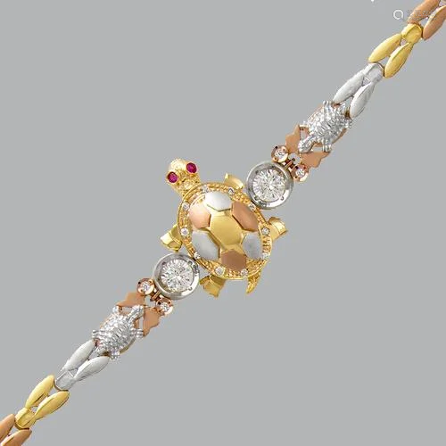 14K TRI- COLOR GOLD LADIES FANCY TURTLE CZ SET BRACELET