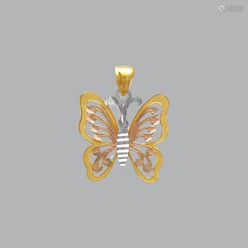 NEW 14K TRI COLOR GOLD FANCY BUTTERFLY PENDANT