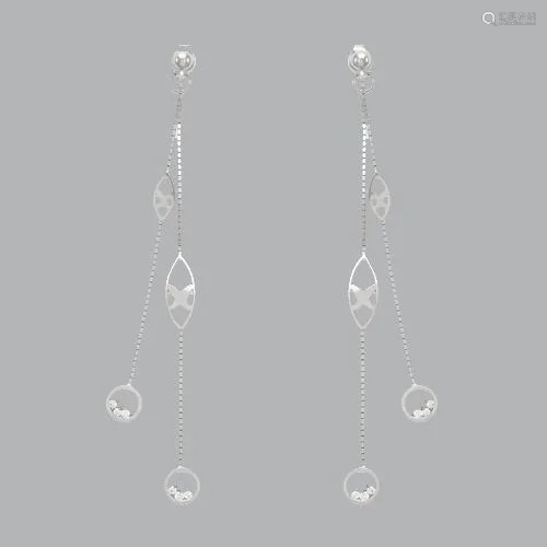 14K WHITE GOLD LADIES DROP DANGLE CZ SET EARRINGS