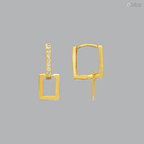 14K YELLOW GOLD LADIES DROP DANGLE SQUARE CZ SET