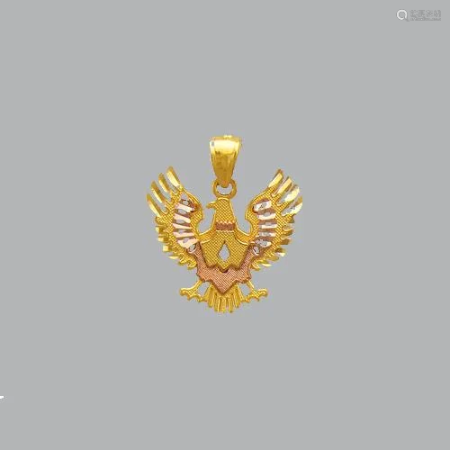 NEW 14K TWO TONE GOLD FANCY EAGLE PENDANT