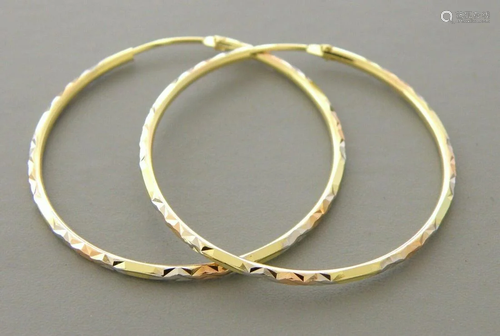 14K TRI COLOR GOLD ROUND HOOP TUBE EARRINGS 1.8mm