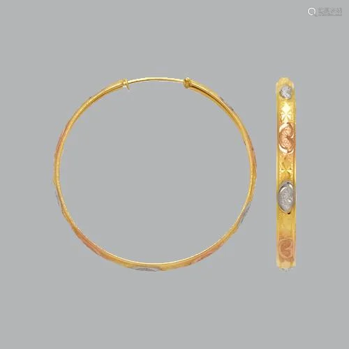 NEW 14K TRI COLOR GOLD HOOP EARRINGS 4mm