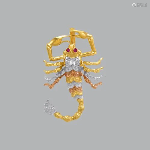 14K TRI COLOR GOLD FANCY LARGE SCORPION CZ