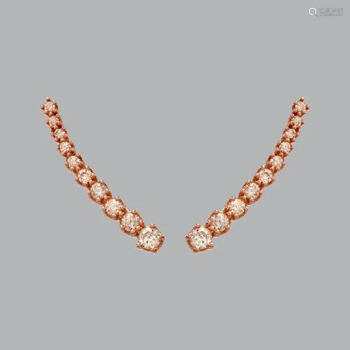 14K ROSE GOLD LADIES FANCY CRAWLER PRONG CZ EARRI…