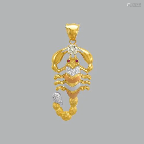 14K TRI COLOR GOLD FANCY SCORPION CZ PENDANT 55mm