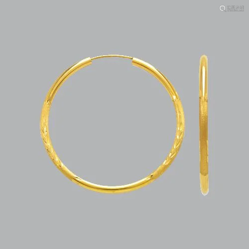 14K YELLOW GOLD ROUND HOOP TUBE EARRINGS 2mm WIDE