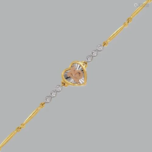 NEW 14K TRI-COLOR GOLD CZ 15 ANOS BRACELET HEART