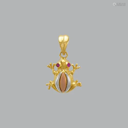 NEW 14K TRI COLOR GOLD FANCY FROG CZ PENDANT