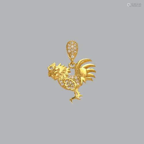 14K YELLOW GOLD LADIES ROOSTER CZ PENDANT