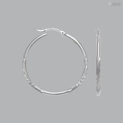 14K WHITE GOLD ROUND HOOP TUBE EARRINGS 2mm