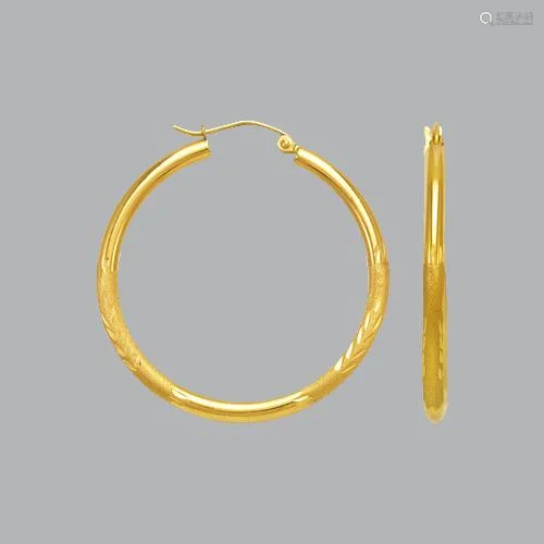 14K YELLOW GOLD ROUND HOOP TUBE EARRINGS 2.5mm