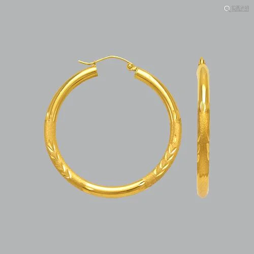 14K YELLOW GOLD ROUND HOOP TUBE EARRINGS 3mm