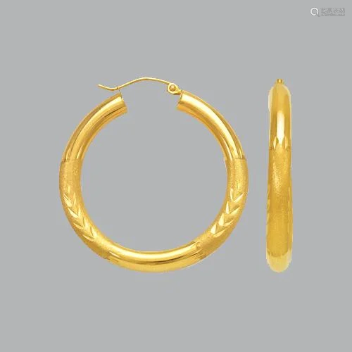 14K YELLOW GOLD ROUND HOOP TUBE EARRINGS 4mm