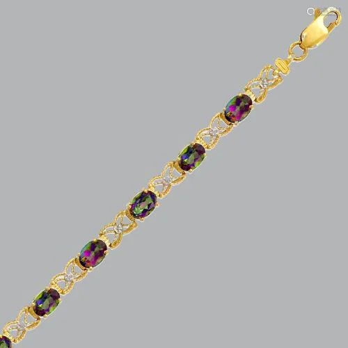 14K YELLOW GOLD OVAL CUT MULTI COLORED CZ TENNIS