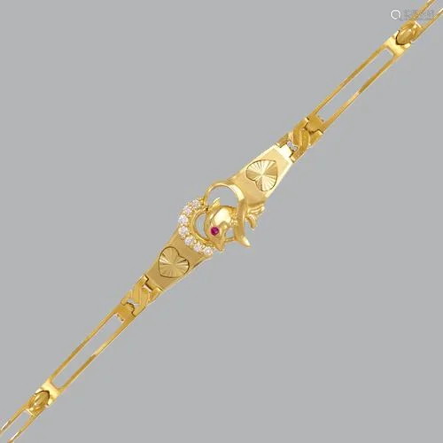 14K YELLOW GOLD LADIES FANCY CZ DOLPHIN BRACELET