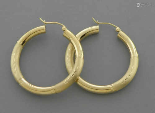 14K YELLOW GOLD ROUND HOOP TUBE EARRINGS 5mm