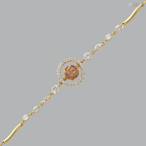 14K TWO-COLOR GOLD CZ 15 ANOS BRACELET FANCY