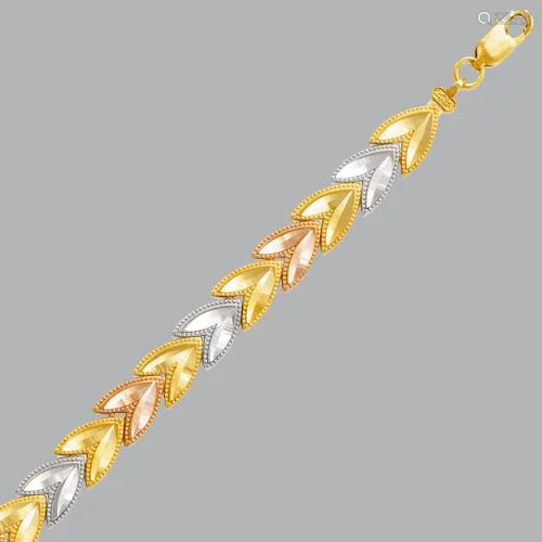 NEW 14K TRI COLOR GOLD LADIES LEAF BRACELET