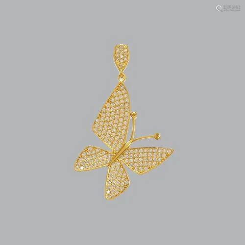 NEW 14K YELLOW GOLD LADIES FANCY LARGE BUTTERFLY CZ