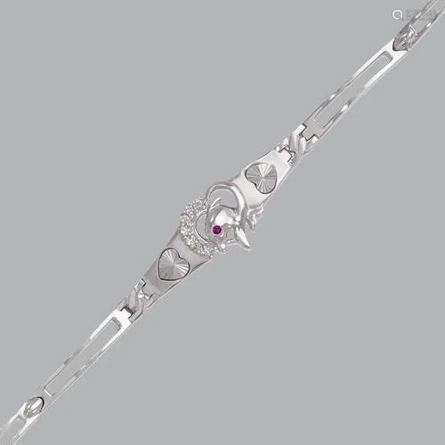 NEW 14K WHITE GOLD LADIES FANCY CZ DOLPHIN BRACELET