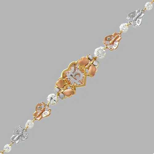 14K TRI-COLOR GOLD CZ 15 ANOS BRACELET HEART BUTTERFLY