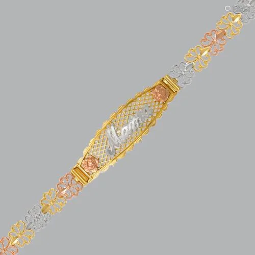 NEW 14K TRI COLOR GOLD FLOWER MOM BRACELET