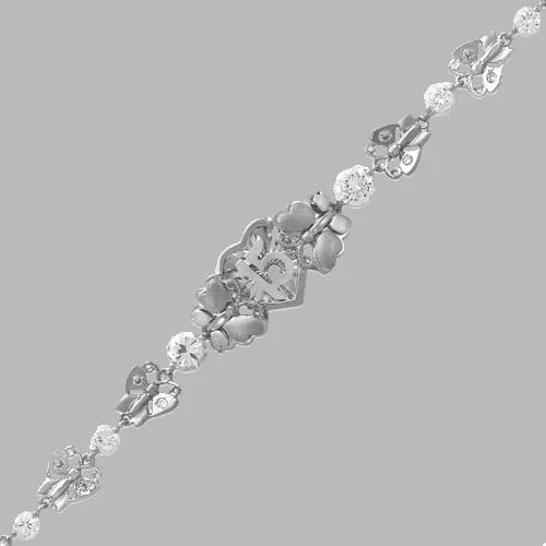 14K WHITE GOLD CZ 15 ANOS BRACELET HEART BUTTERFLY