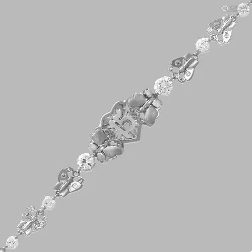 14K WHITE GOLD CZ 15 ANOS BRACELET HEART BUTTERFLY