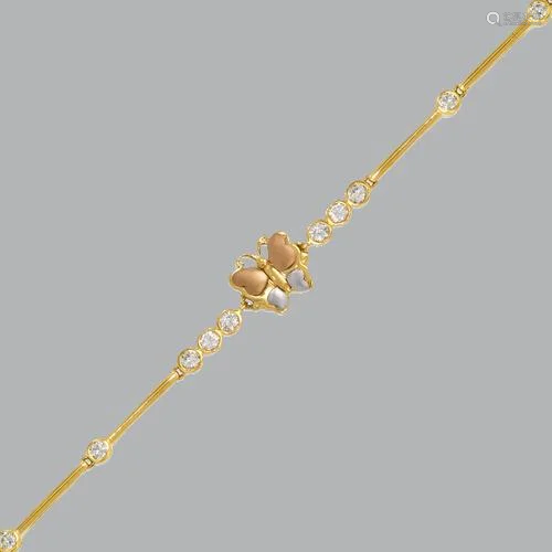 14K TRI-COLOR GOLD LADIES FANCY CZ BUTTERFLY BRACELET