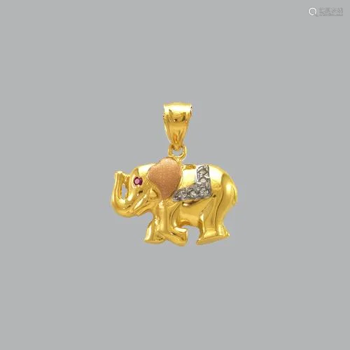 14K TRI COLOR GOLD FANCY SMALL ELEPHANT CZ