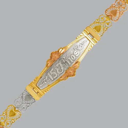 14K TRI COLOR GOLD 15 ANOS BRACELET FANCY DIAMOND …