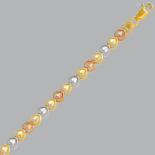 NEW 14K TRI COLOR GOLD LADIES HEART BRACELET