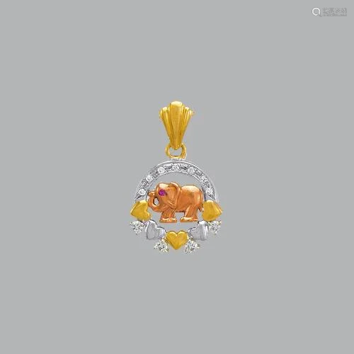 14K TRI COLOR GOLD FANCY ELEPHANT HEART CZ