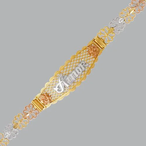 NEW 14K TRI COLOR GOLD LADIES HEART AMOR BRACELET